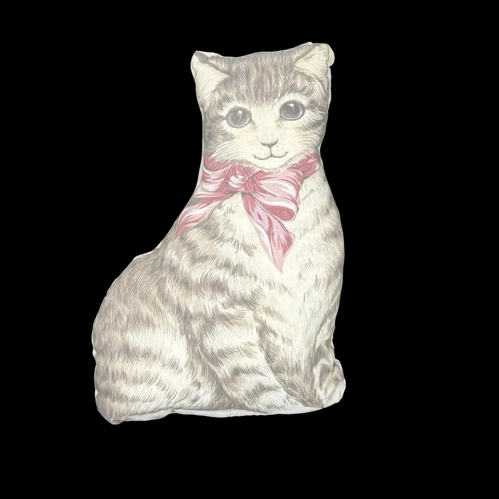 Tabby Cat Shaped Pillow 3D Cottagecore Country Grannycore Kitsch Vintage